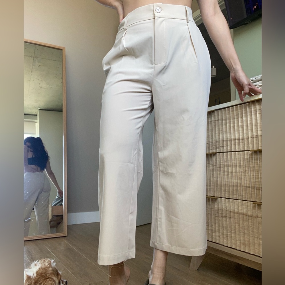 Women's Cream ankle Wide-Leg Pants